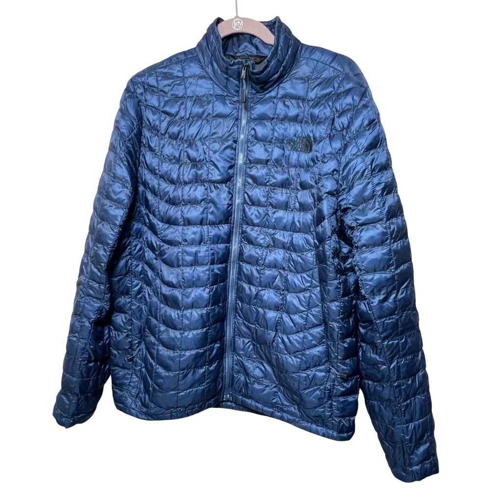 The North Face Mens M Puffer Jacket Thermoball Blue Quilted Zip Up Coat Outdoor